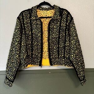 Vintage Black & Yellow 80s Zip-Up Quilted Puff Jacket Large